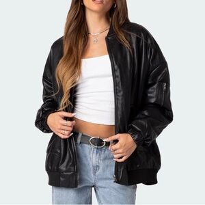 Edikted Faux Leather Oversized Bomber Jacket Size Small
